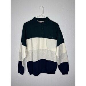 Vintage 90s Winner Sweater Shirt Mens Medium Button Green Navy Gray White L/S